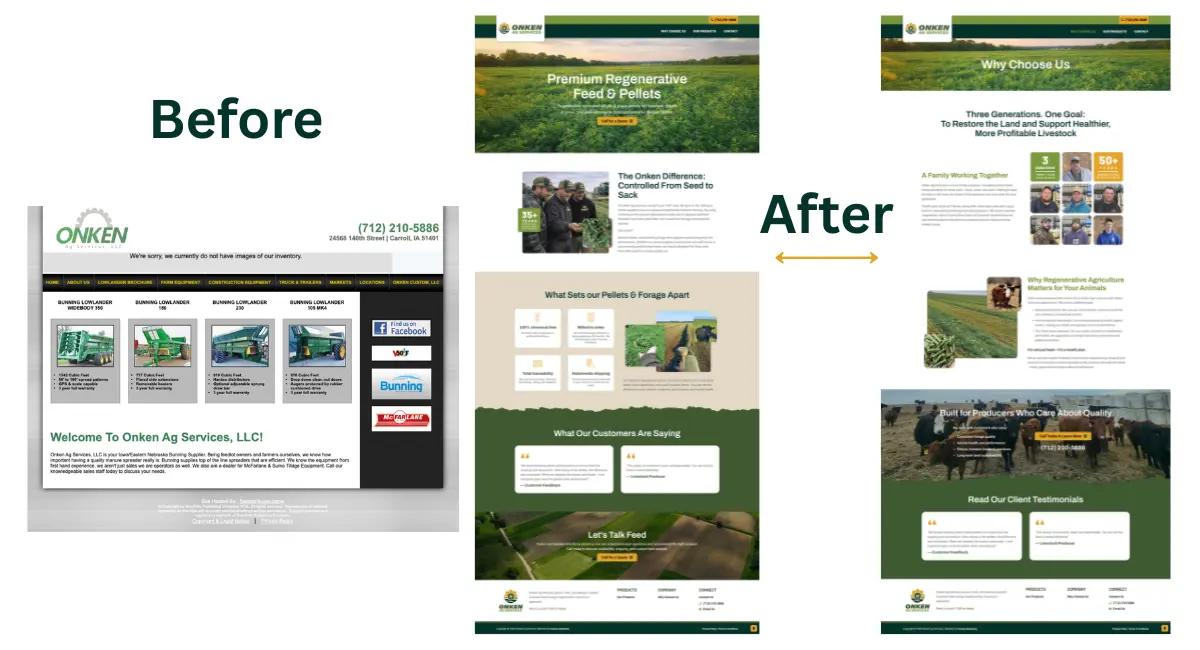 Before & After Onken Ag Services New Website