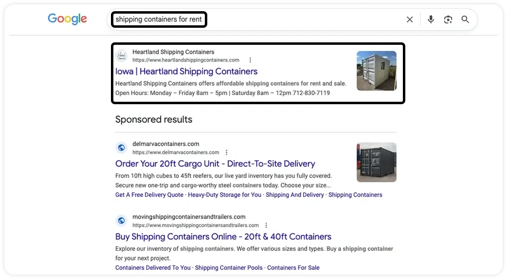 Heartland Shipping Organic Search